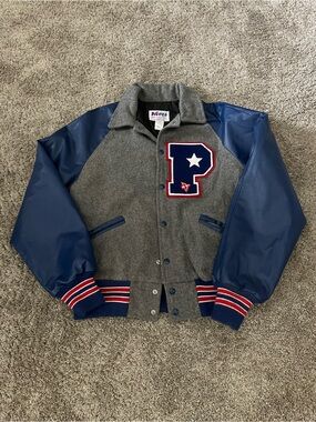 Vintage Men’s Meca Letterman Varsity Jacket Grey/Blue Men Size Medium Wool